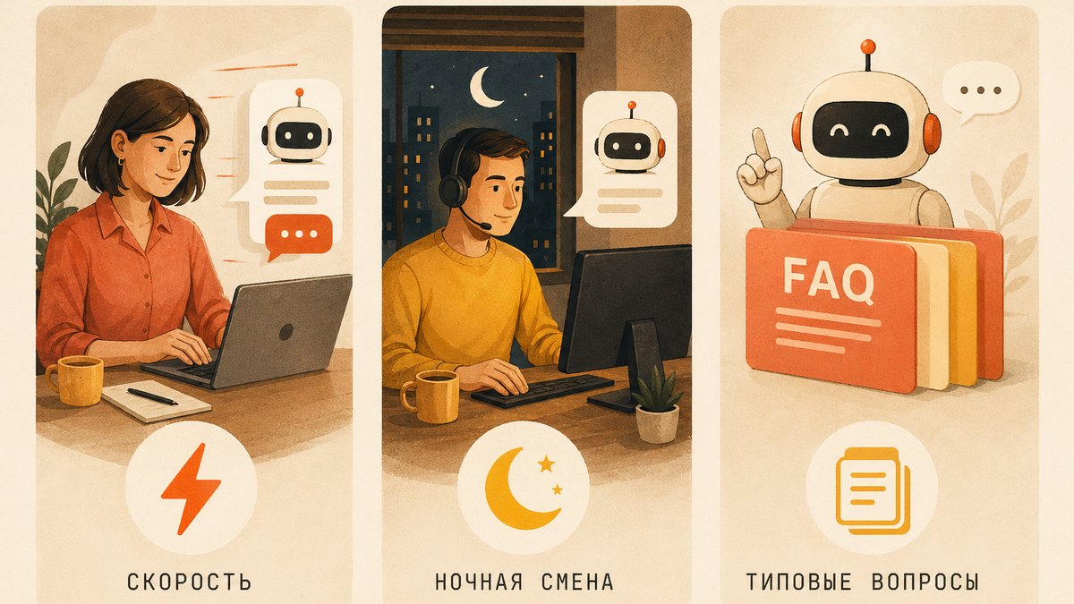 Бот закрывает три бизнес-задачи: скорость ответа, ночная квалификация, типовые вопросы
