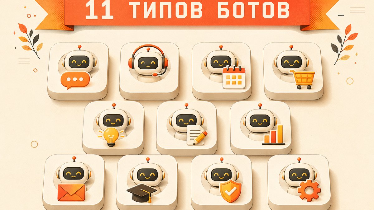 11 рабочих типов ботов сгруппированы по трём бизнес-задачам