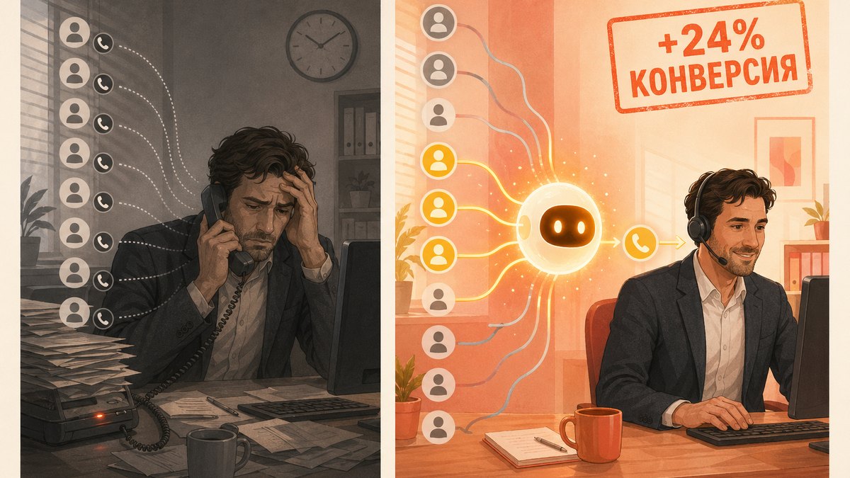 Застройщик МКД: до/после внедрения за 2 месяца — конверсия +24%, время реакции 47мин→3мин