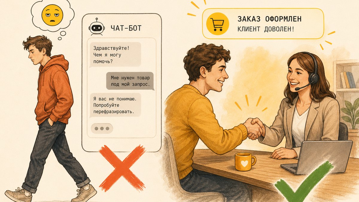 Онлайн-школа: эмоциональный короткий цикл — бот-продавец не работает (8% vs 15% у живого менеджера)