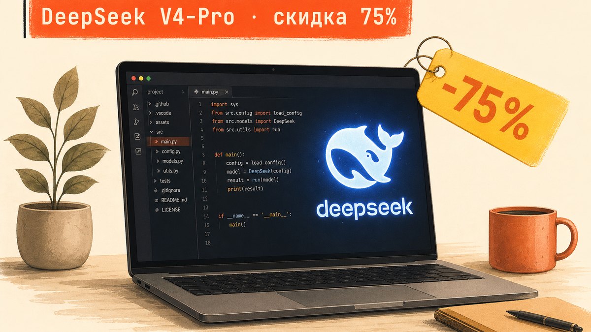 DeepSeek-V4-Pro API: −75% до 5 мая - открытая модель достигает SOTA в Agentic Coding